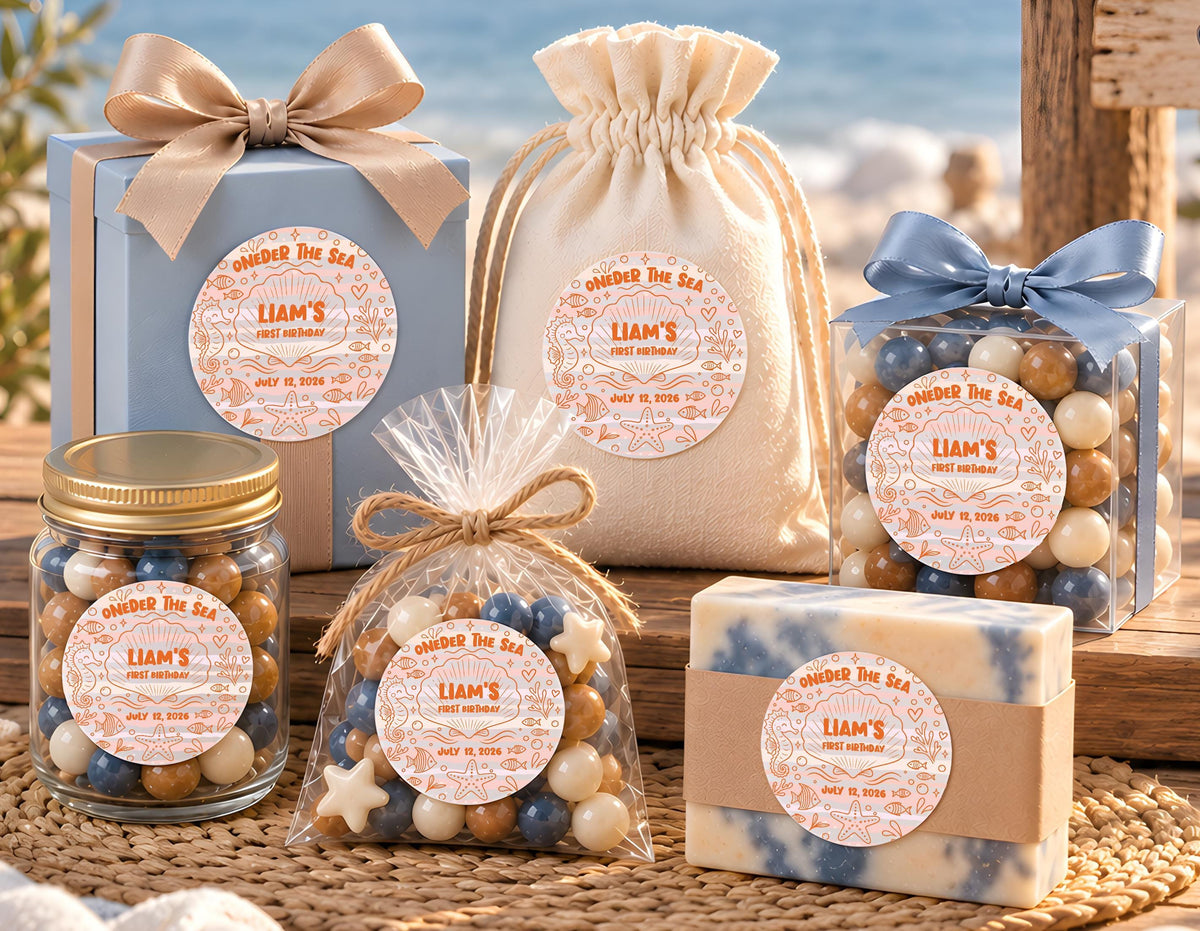 Custom Under the Sea 1st Birthday Bundle, Ocean Theme Party Banner and Favor Labels