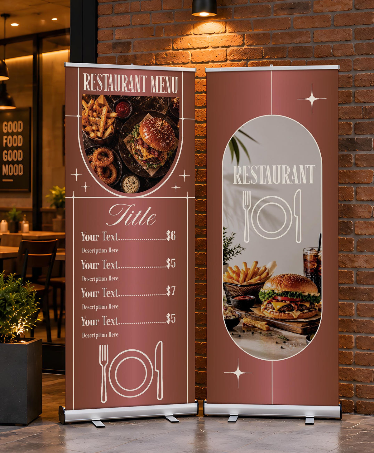 Custom Restaurant Menu Roll Up Banner, Cafe Sidewalk Display Sign