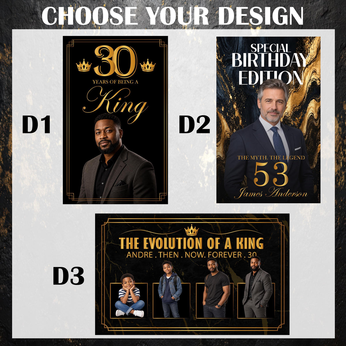 Custom 30th Birthday Photo Backdrop, Black Gold King Party Banner