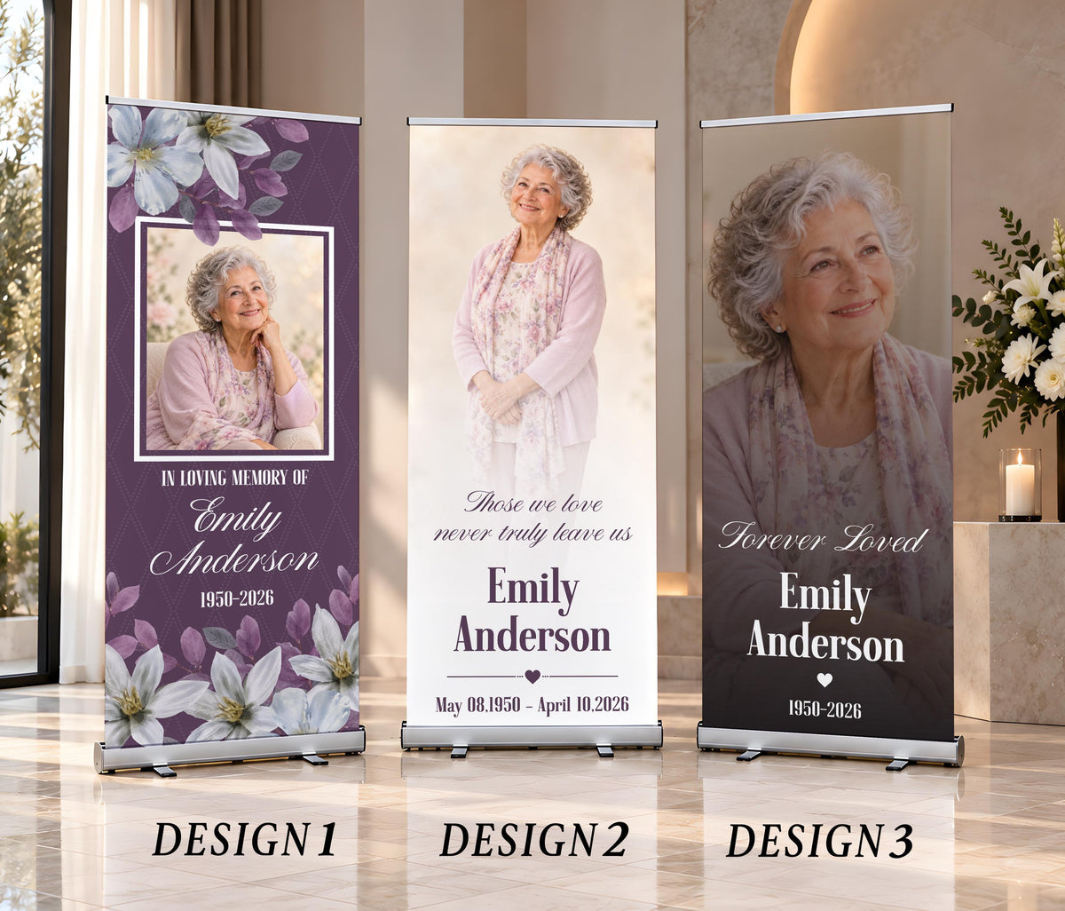Custom Funeral Welcome Roll Up Banner, Floral Celebration of Life Photo Sign