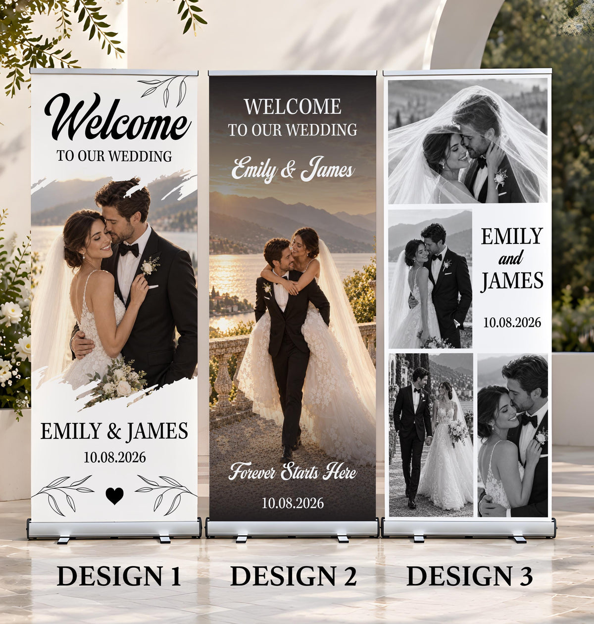 Custom Photo Wedding Welcome Roll Up Banner, Picture Collage Reception Sign
