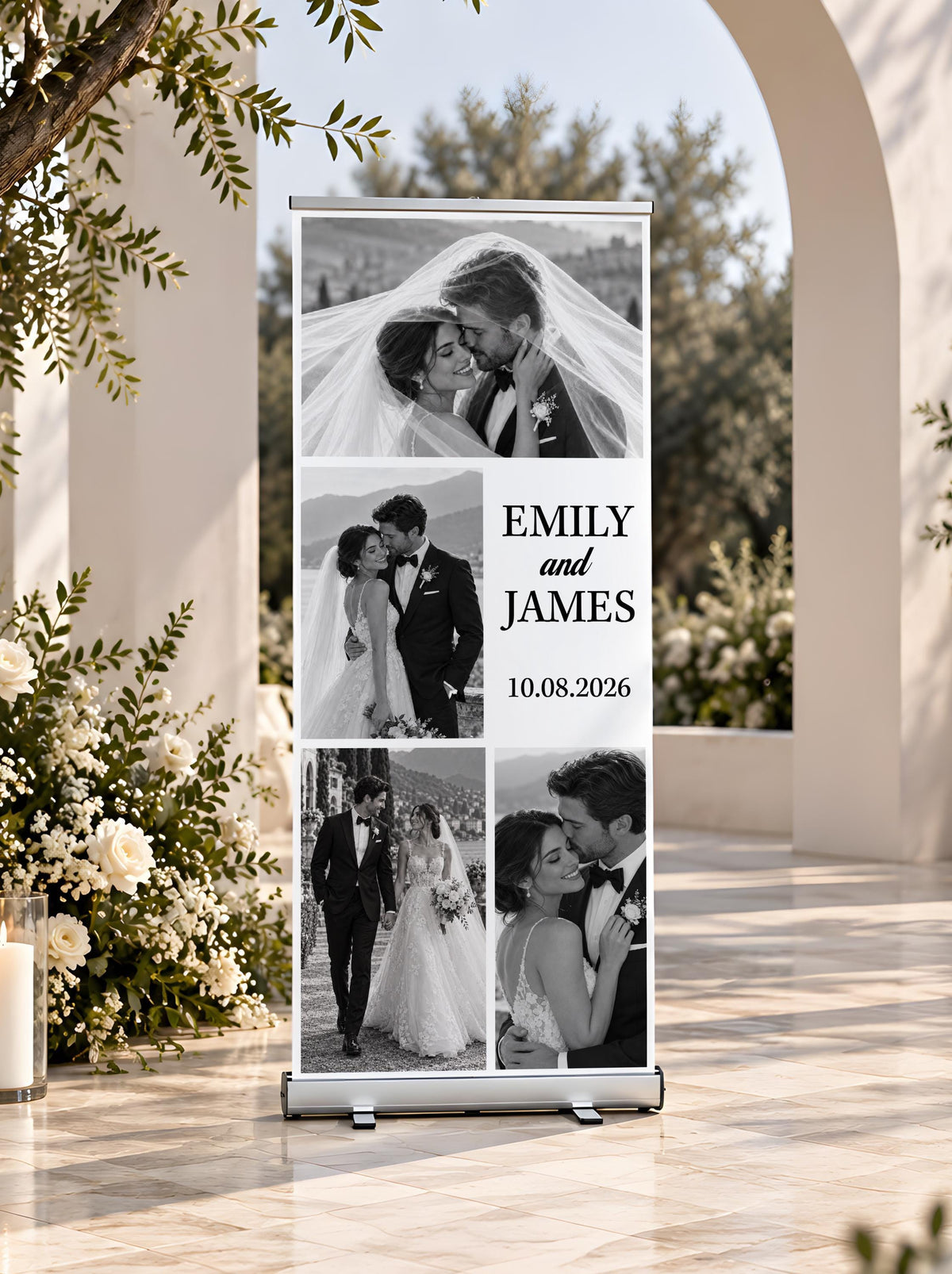 Custom Photo Wedding Welcome Roll Up Banner, Picture Collage Reception Sign