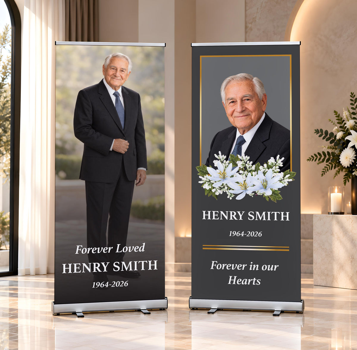 Custom Photo Funeral Roll Up Banner, Celebration of Life Sign for Father