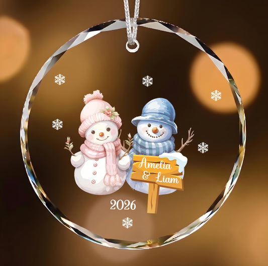 Personalized Crystal Snowmen Christmas Ornament, Couple Keepsake