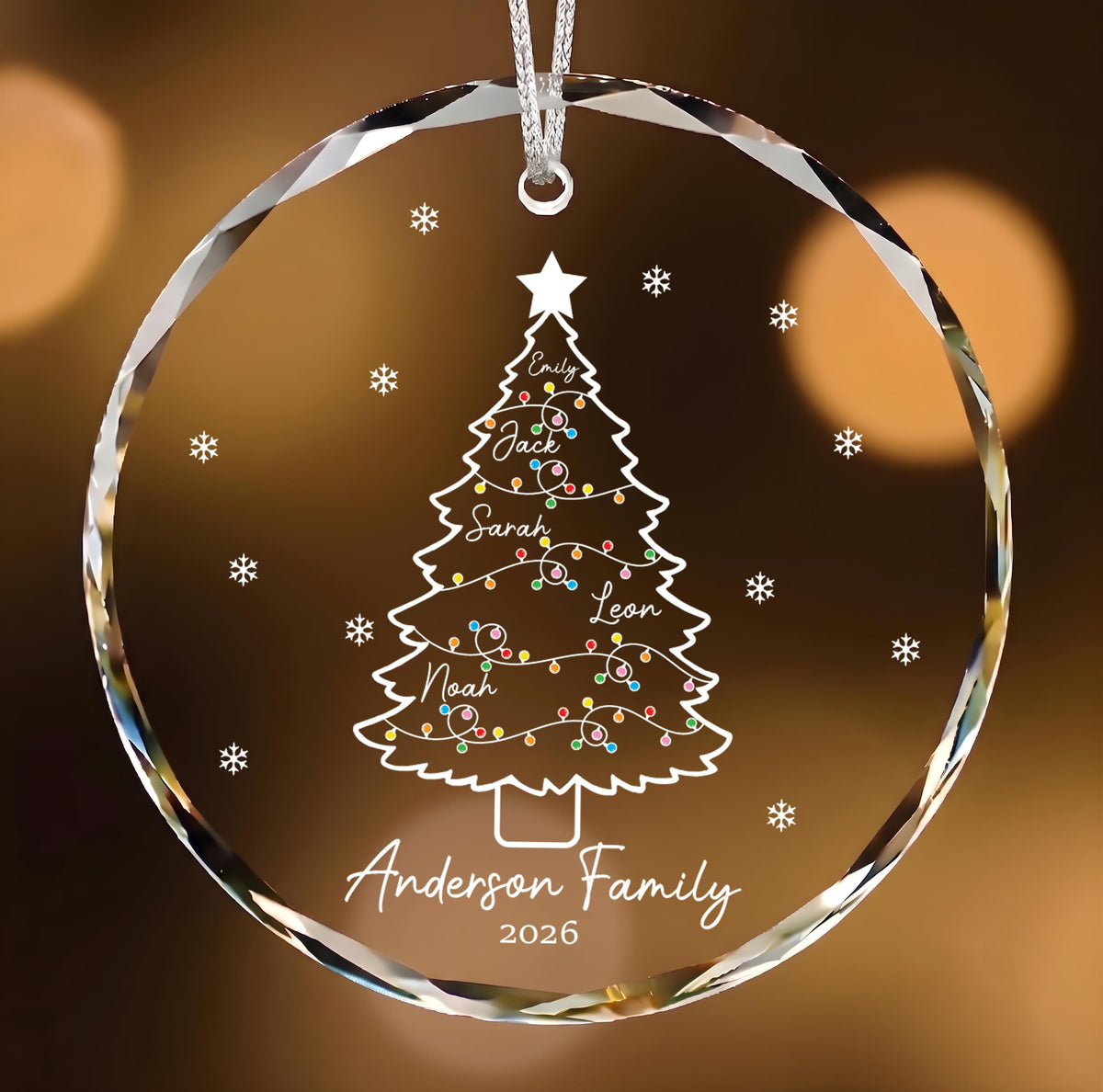 Personalized Family Name Crystal Glass Christmas Ornament, Christmas Tree Keepsake