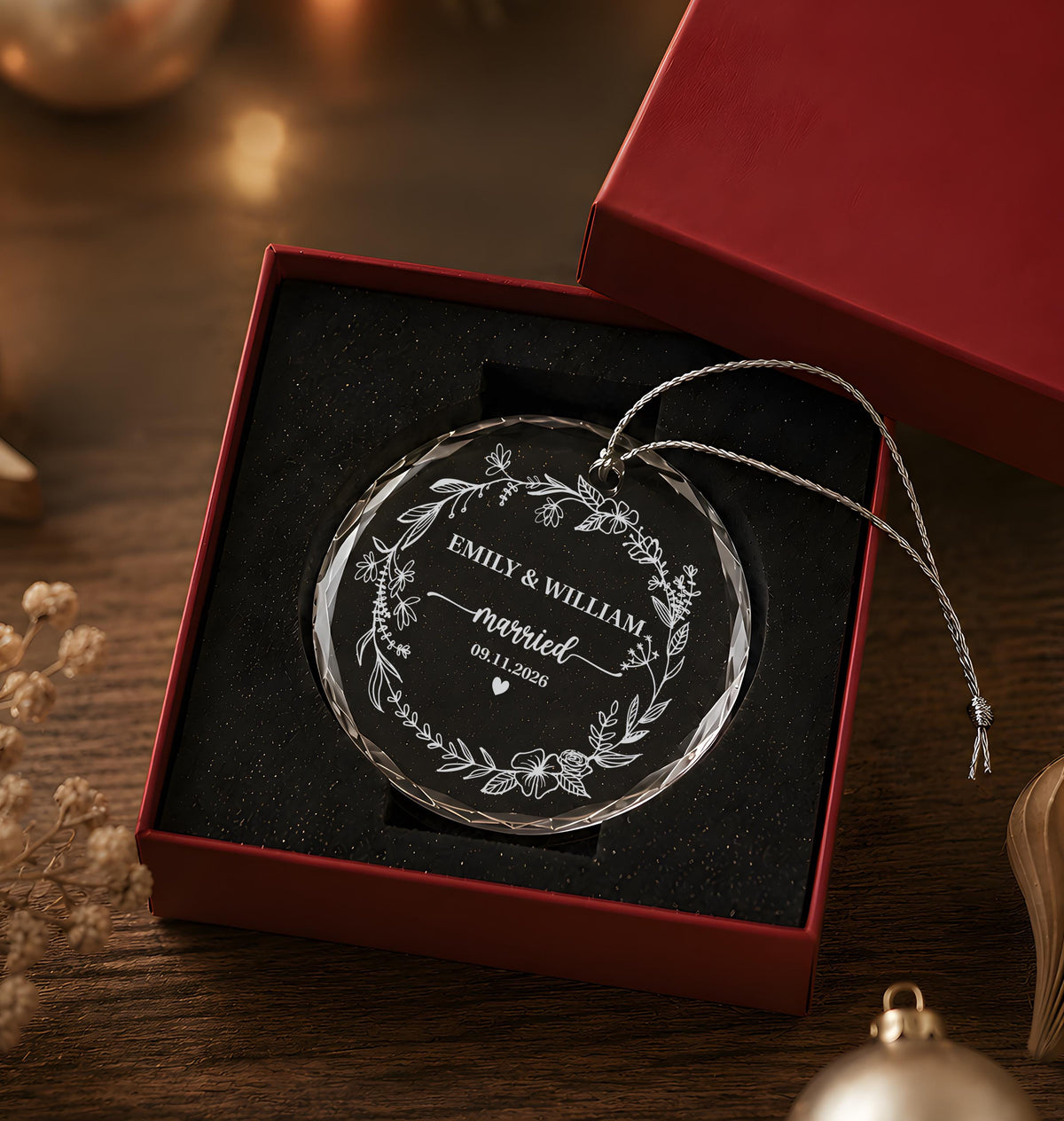 Personalized Married Wedding Ornament, Newlywed Name & Date Keepsake