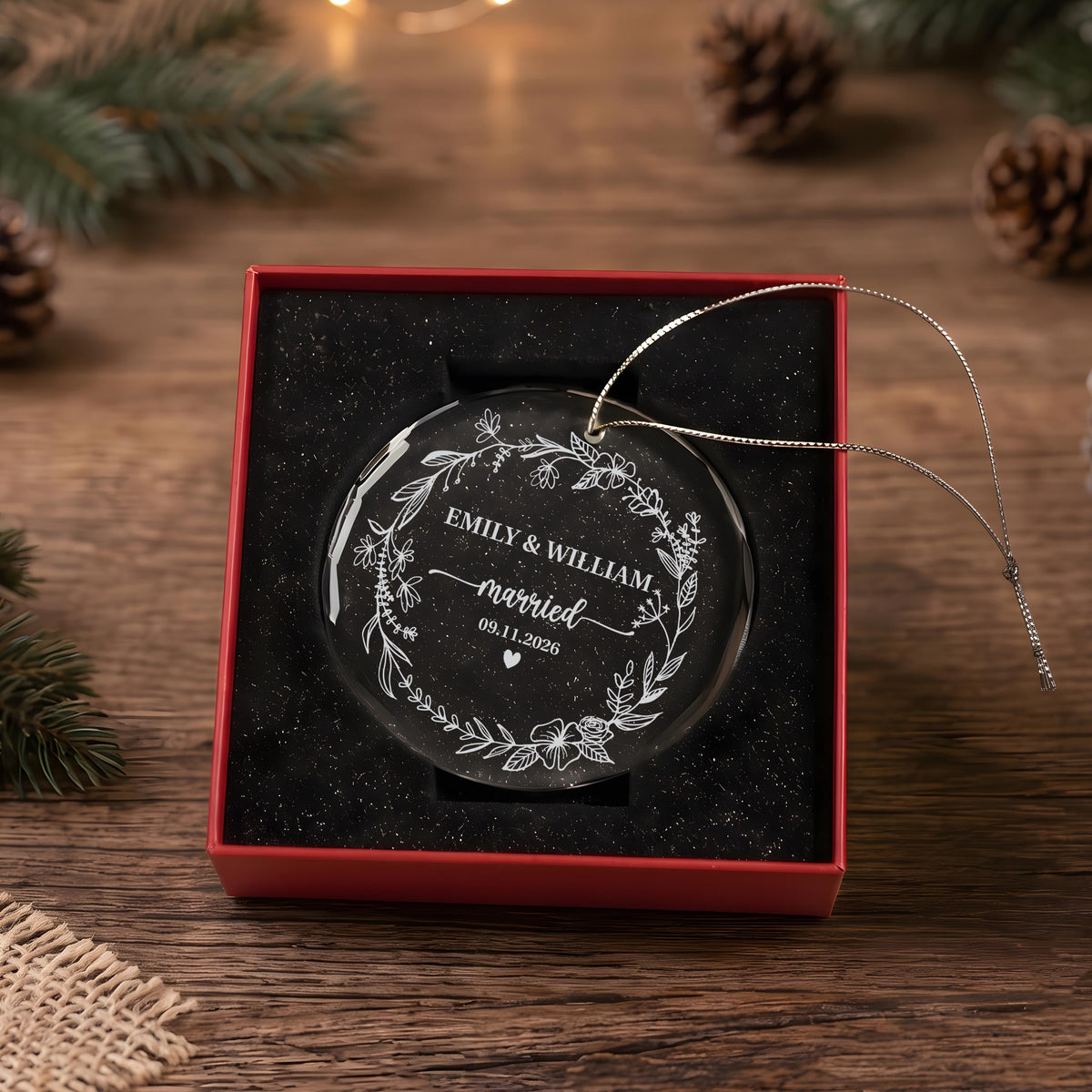 Personalized Married Wedding Ornament, Newlywed Name & Date Keepsake