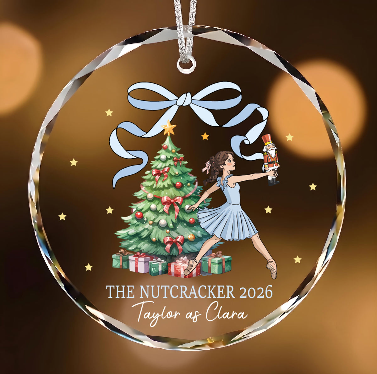 Custom Name Nutcracker Ballet Christmas Ornament, Round Crystal Glass Keepsake