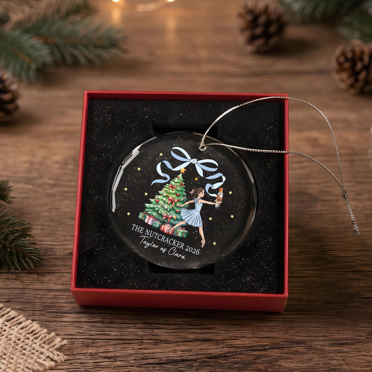 Custom Name Nutcracker Ballet Christmas Ornament, Round Crystal Glass Keepsake