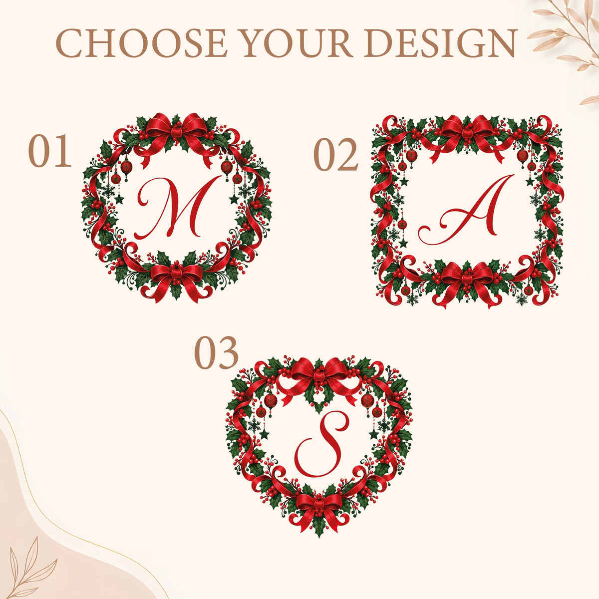 Personalized Christmas Wreath Trinket Tray, Custom Monogram Ring Dish
