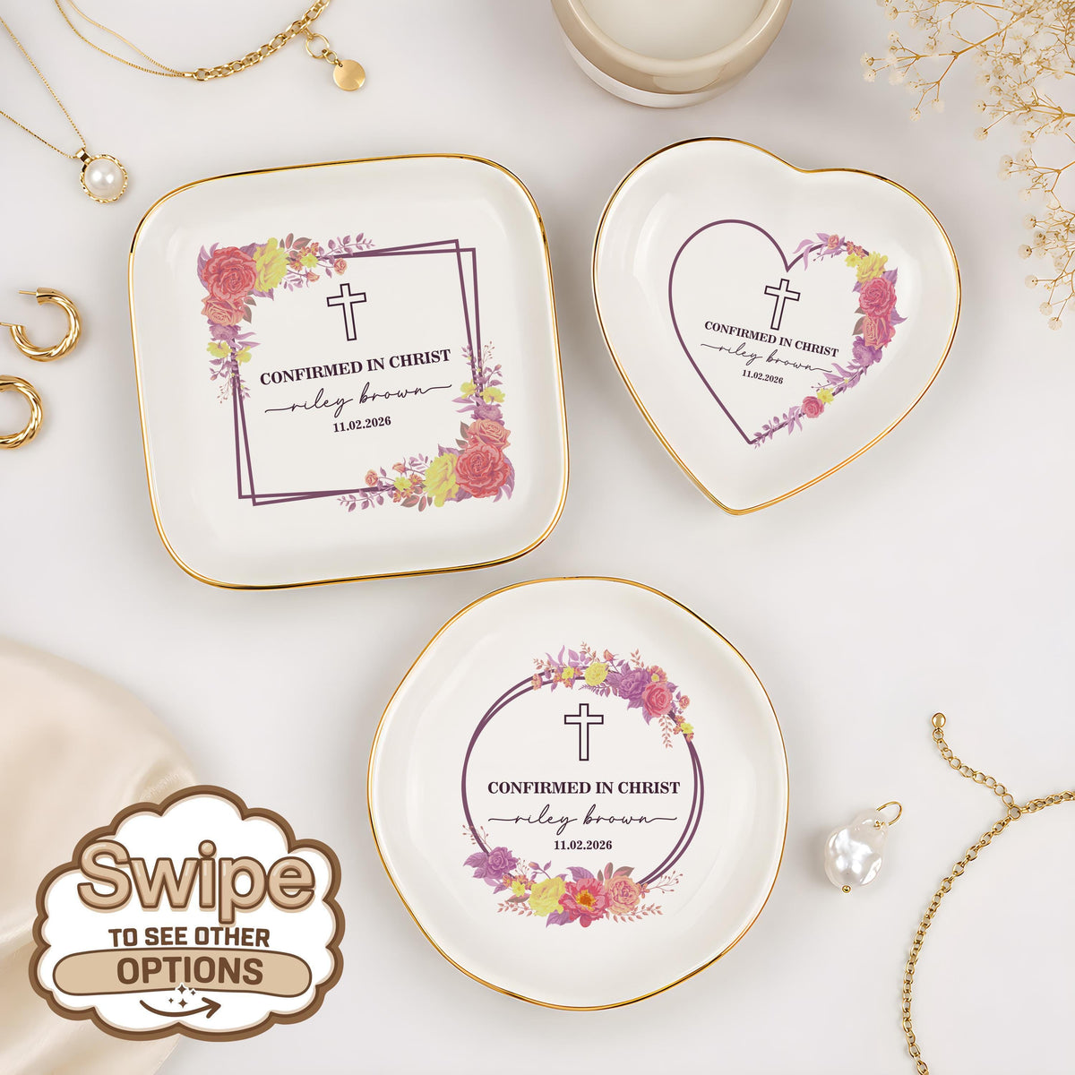 Personalized Confirmed in Christ Ring Dish, Custom Name Religious Trinket Tray