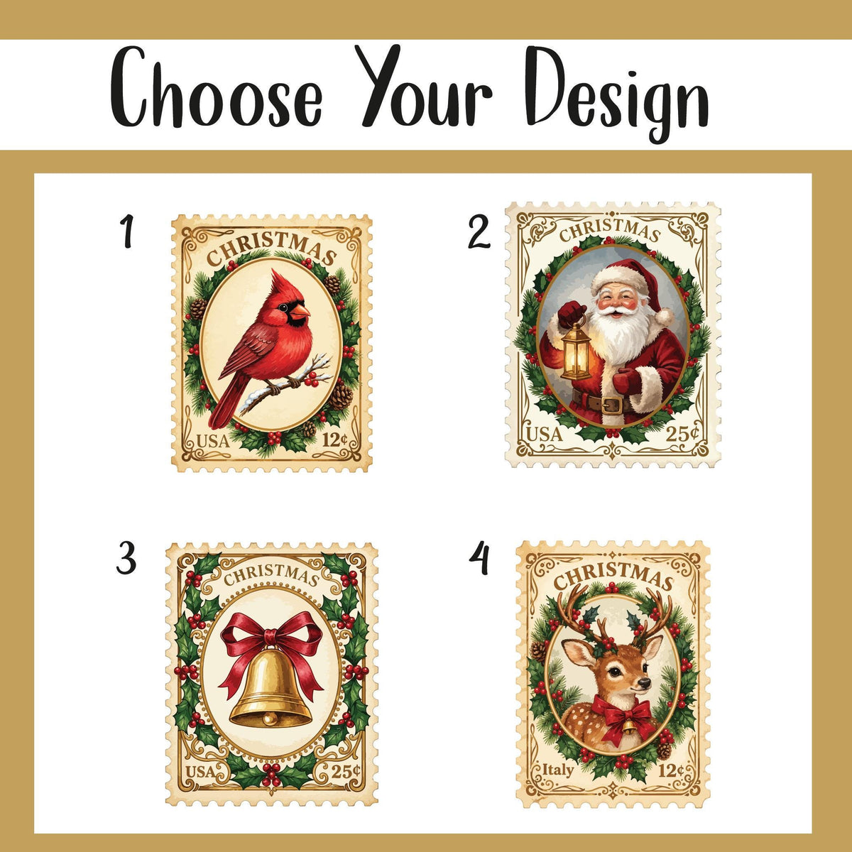 Personalized Christmas Stamp Glass Can Tumbler, Custom Name Santa Reindeer Iced Coffee Cup