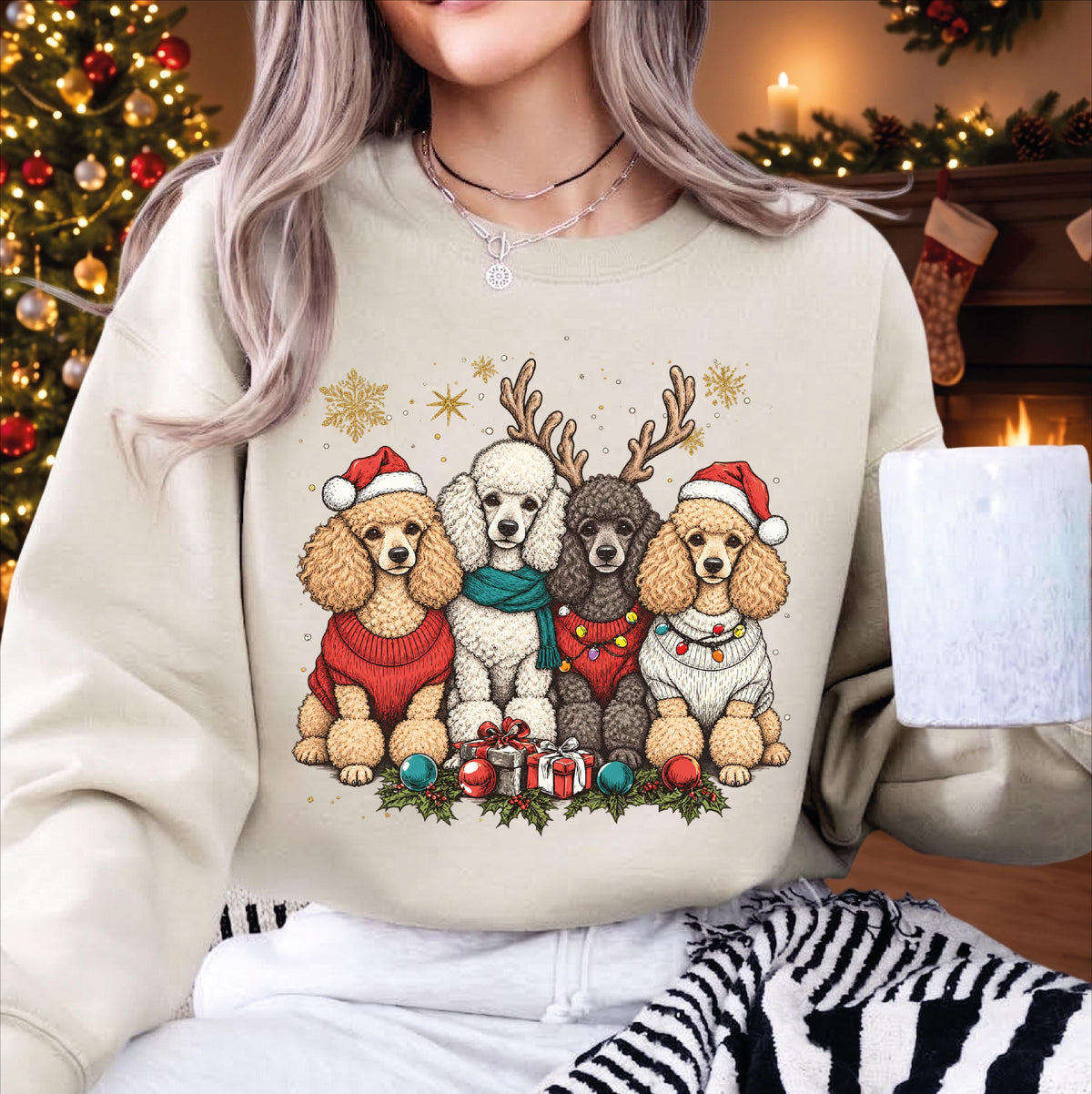 Dog Breed Christmas Sweatshirt, Reindeer Dachshund Golden Retriever Holiday Sweater