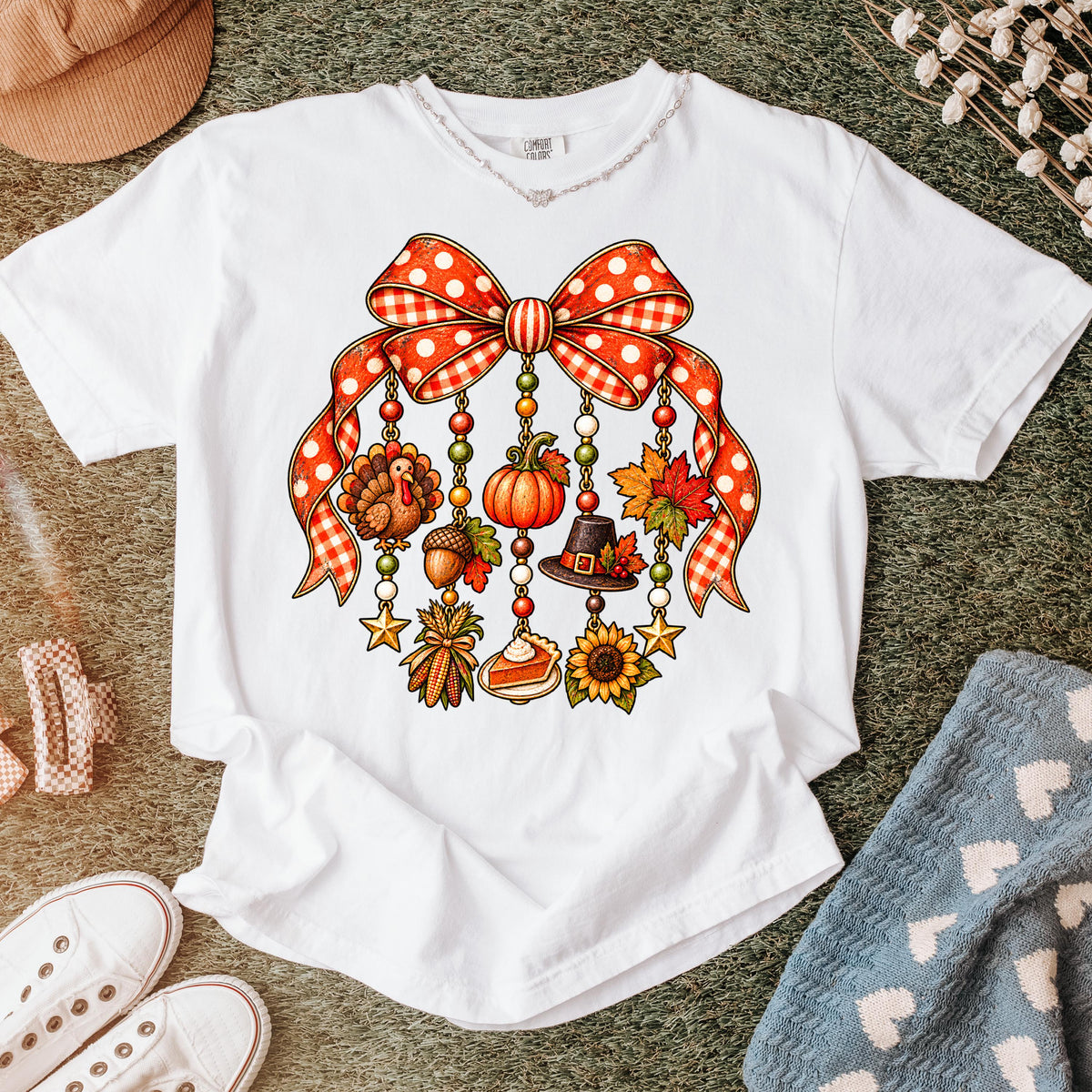 Coquette Bow Turkey Comfort Colors® Long Sleeve, Fall Pumpkin Thanksgiving Shirt