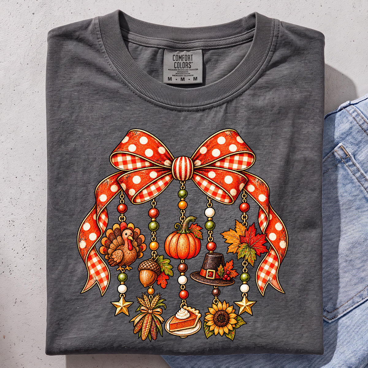 Coquette Bow Turkey Comfort Colors® Long Sleeve, Fall Pumpkin Thanksgiving Shirt