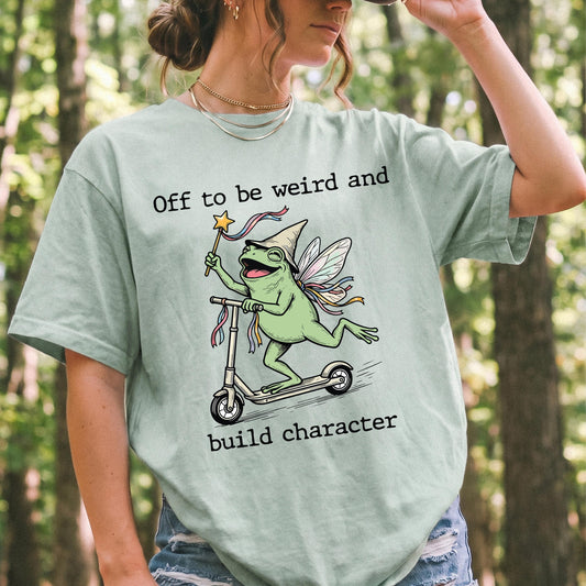 Off to Be Weird and Build Character Frog Comfort Colors® T-Shirt, Funny Motivational Tee