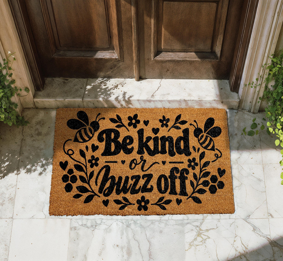Be Kind or Buzz Off Doormat, Honeybee Sarcastic Welcome Mat