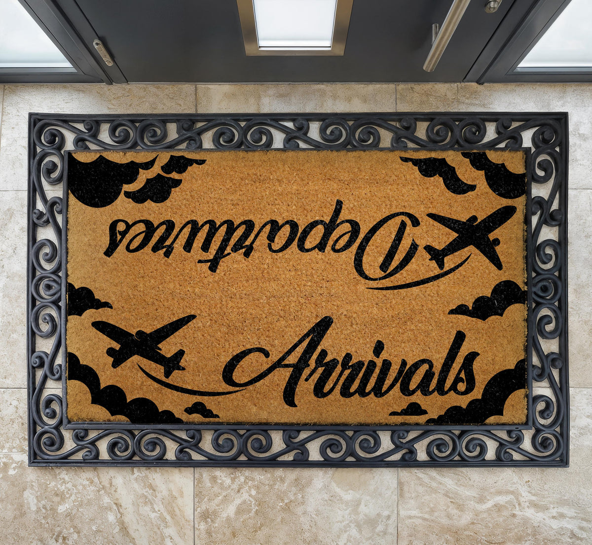 Departures Arrivals Doormat, Travel Theme Welcome Mat for Pilots