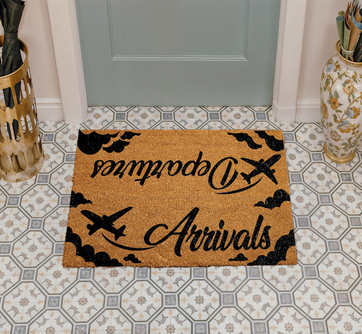 Departures Arrivals Doormat, Travel Theme Welcome Mat for Pilots