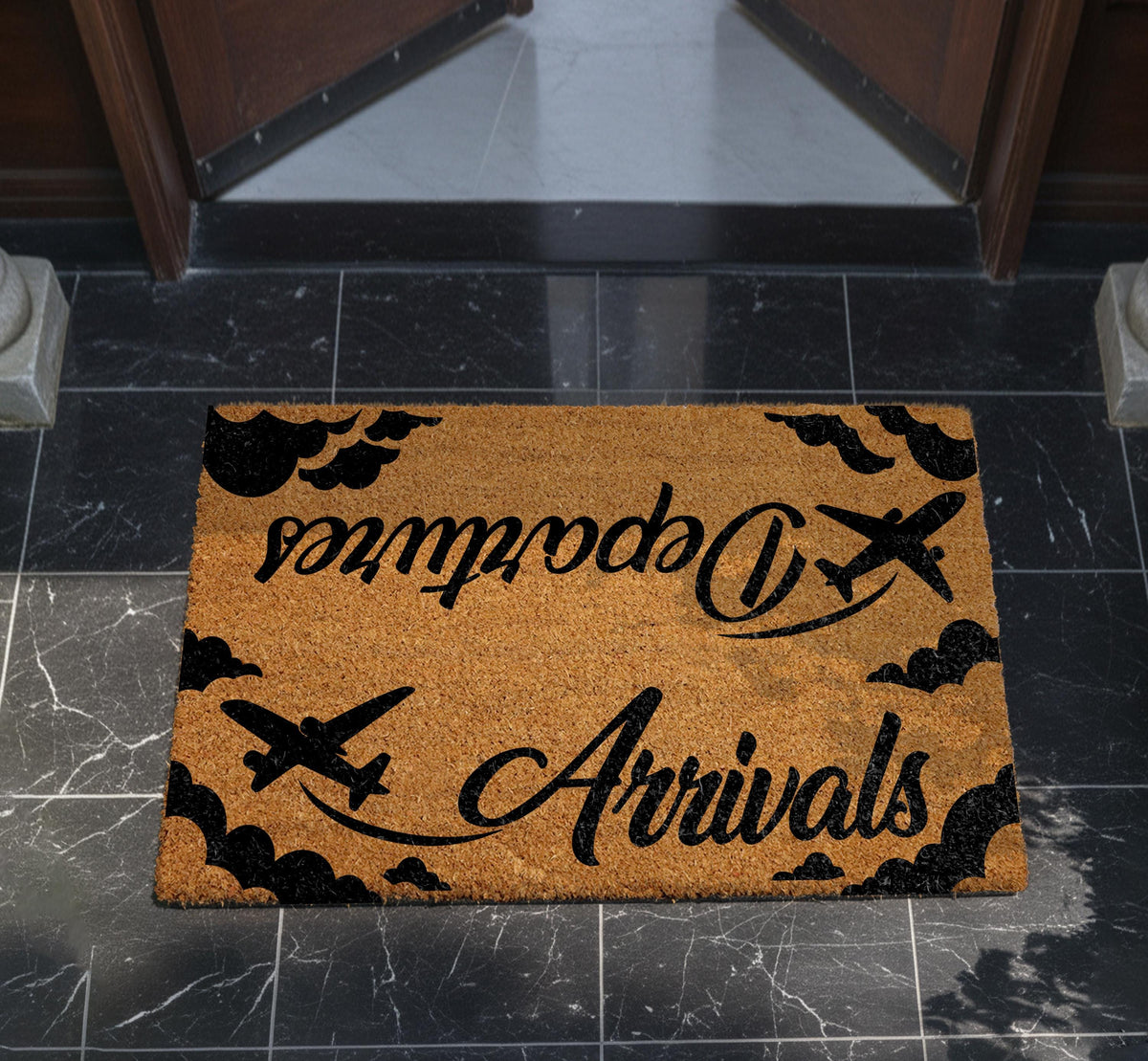 Departures Arrivals Doormat, Travel Theme Welcome Mat for Pilots
