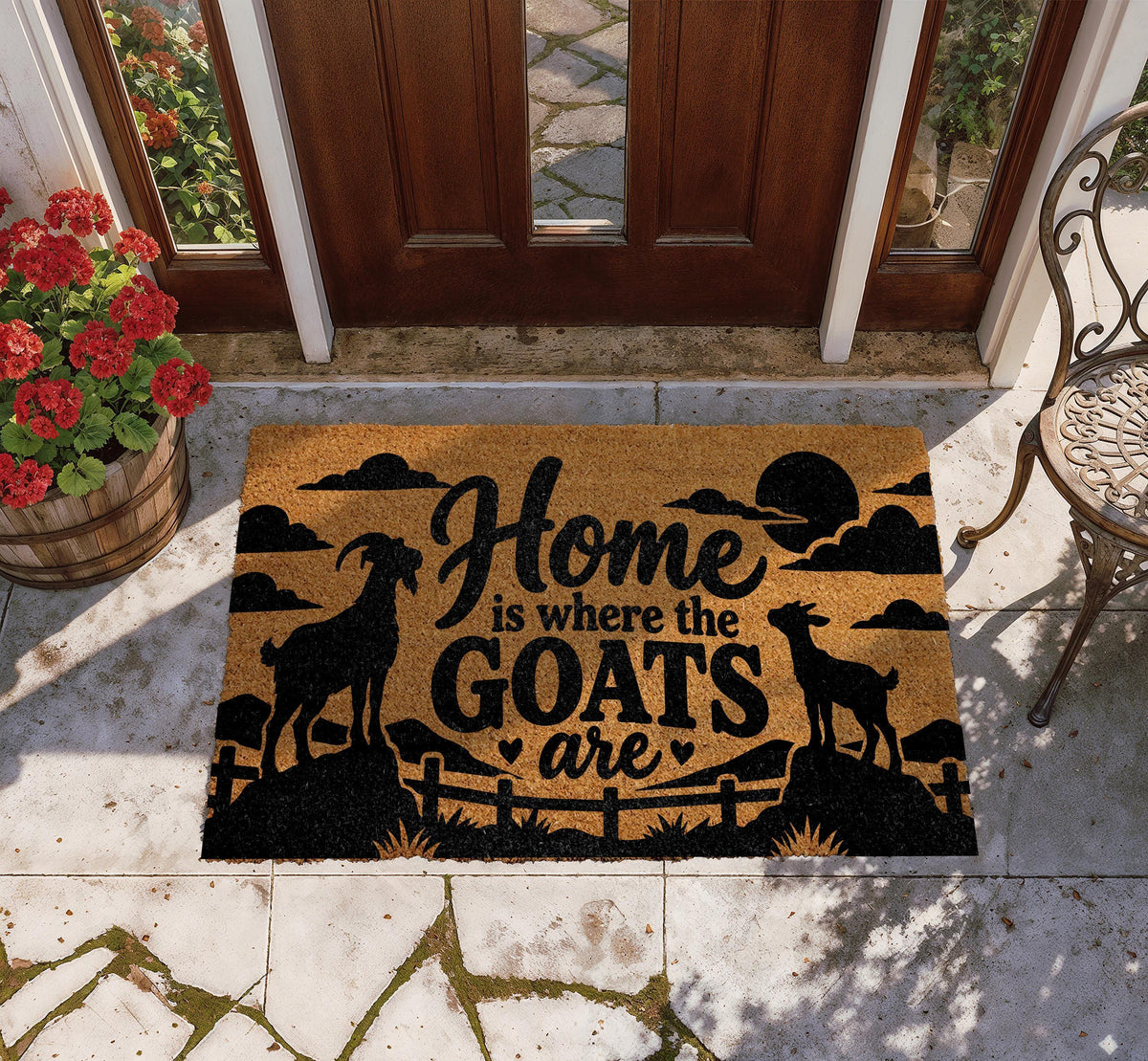 Home Is Where the Goats Are Doormat, Funny Farmhouse Welcome Mat