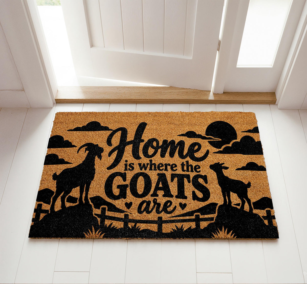 Home Is Where the Goats Are Doormat, Funny Farmhouse Welcome Mat