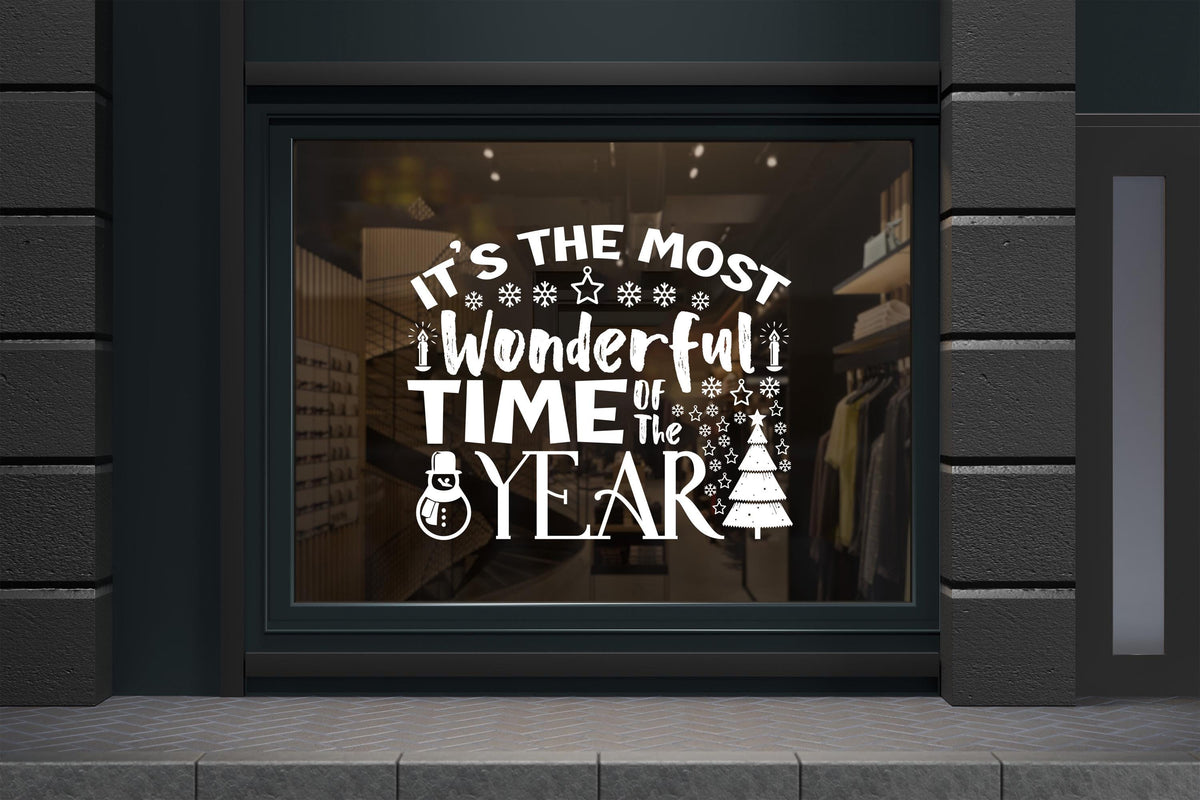 Christmas Storefront Vinyl Window Decal, It's the Most Wonderful Time of the Year Sticker