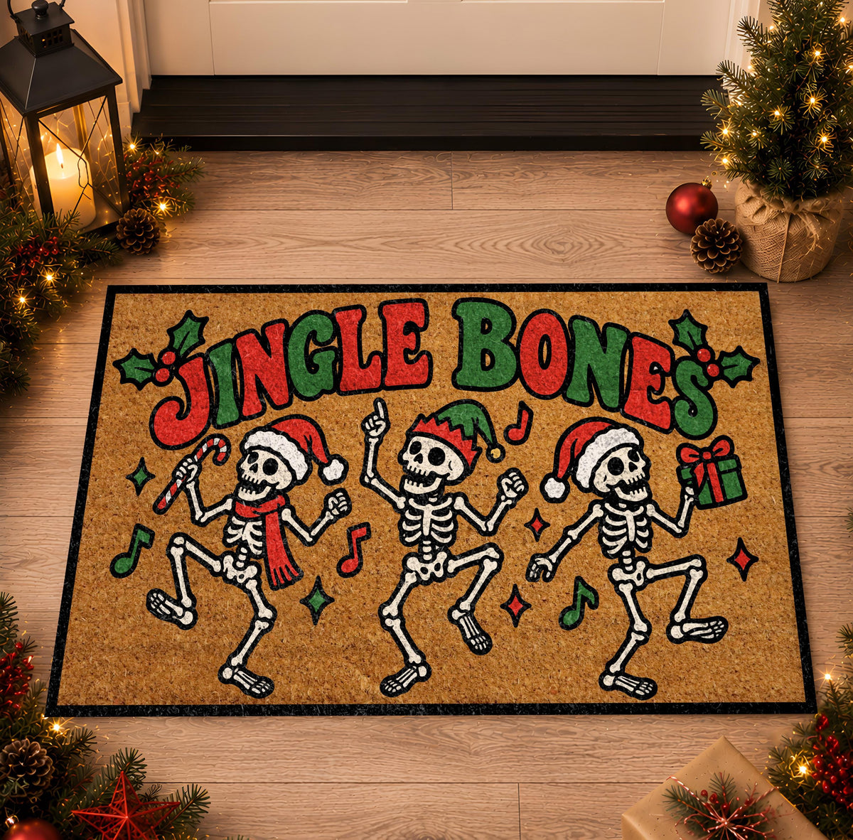 Funny Skeleton Christmas Doormat, Jingle Bones Holiday Door Mat