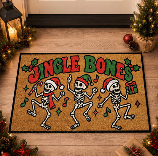 Funny Skeleton Christmas Doormat, Jingle Bones Holiday Door Mat