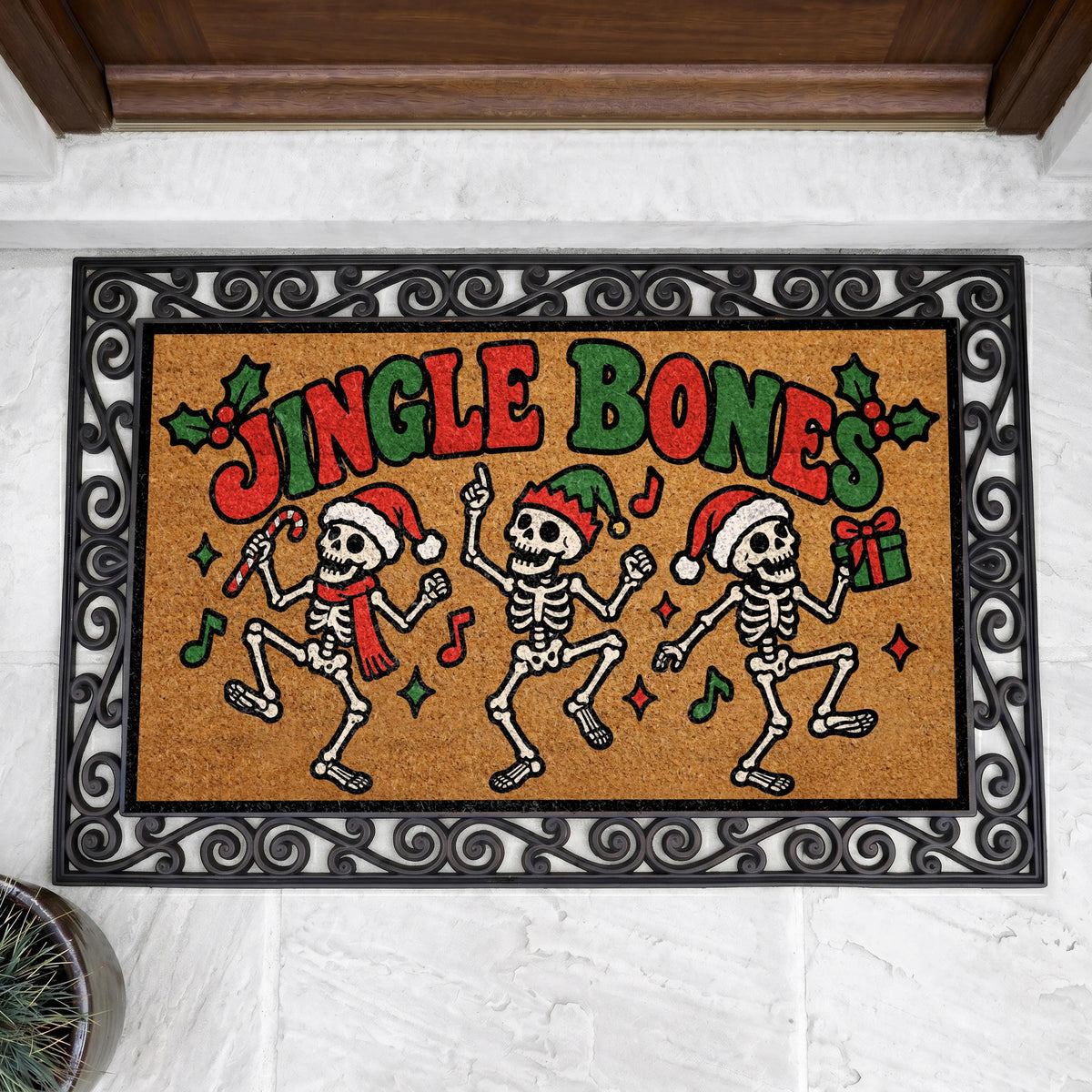 Funny Skeleton Christmas Doormat, Jingle Bones Holiday Door Mat