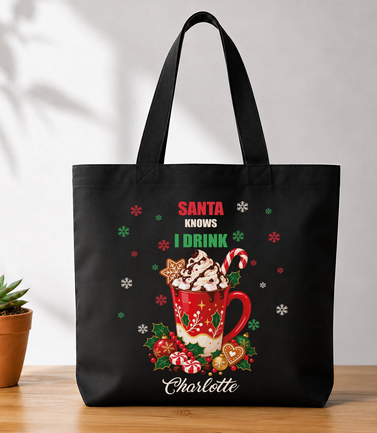 Personalized Santa Knows I Drink Tote Bag and Tumbler Set, Funny Christmas Gift