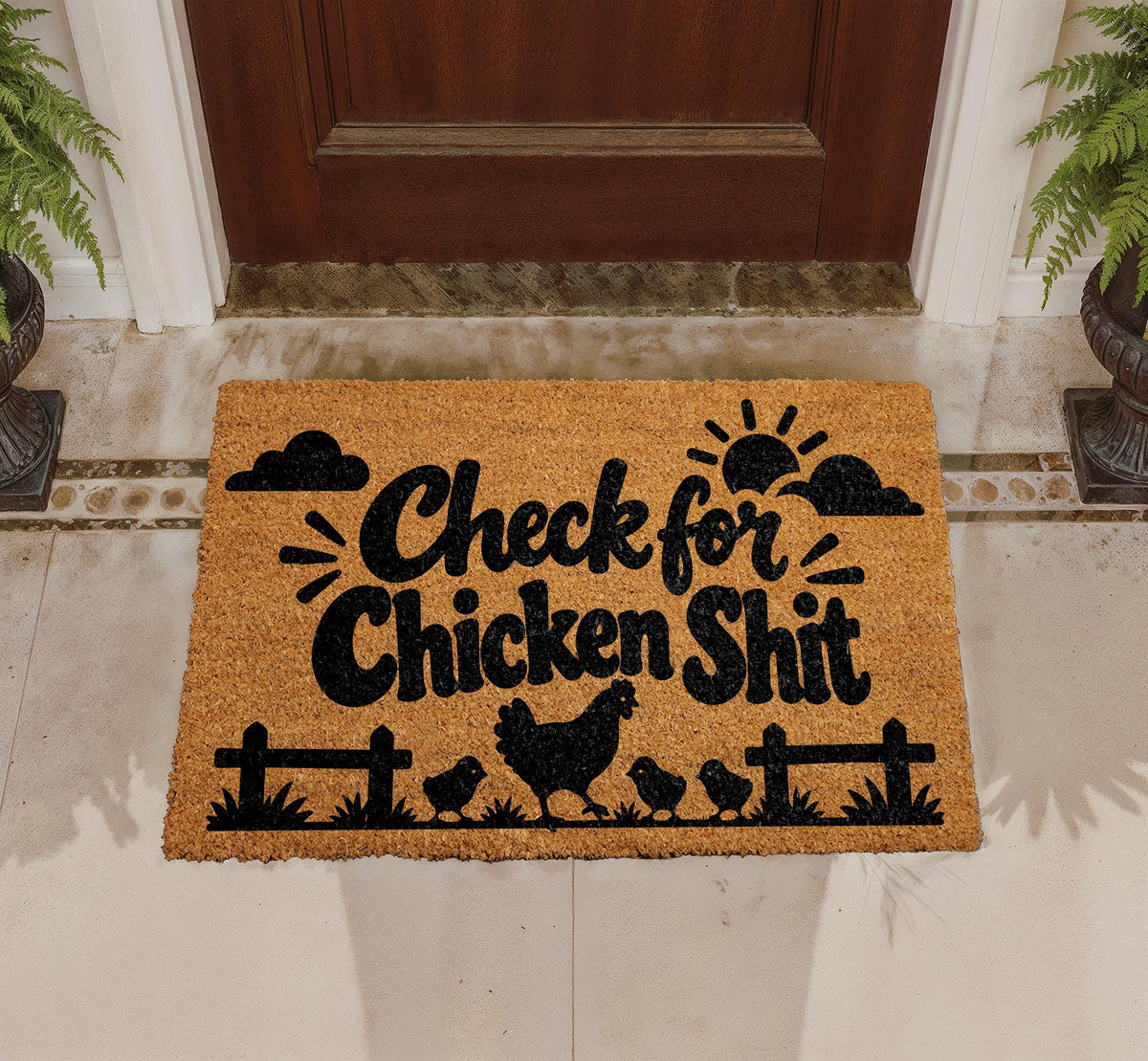Funny Chicken Farmhouse Doormat, Humorous Farm Welcome Mat