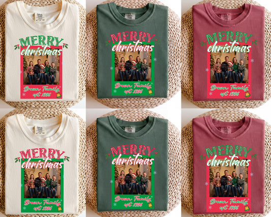 Merry Christmas Photo Comfort Colors® Shirt, Custom Family Matching Christmas Tees