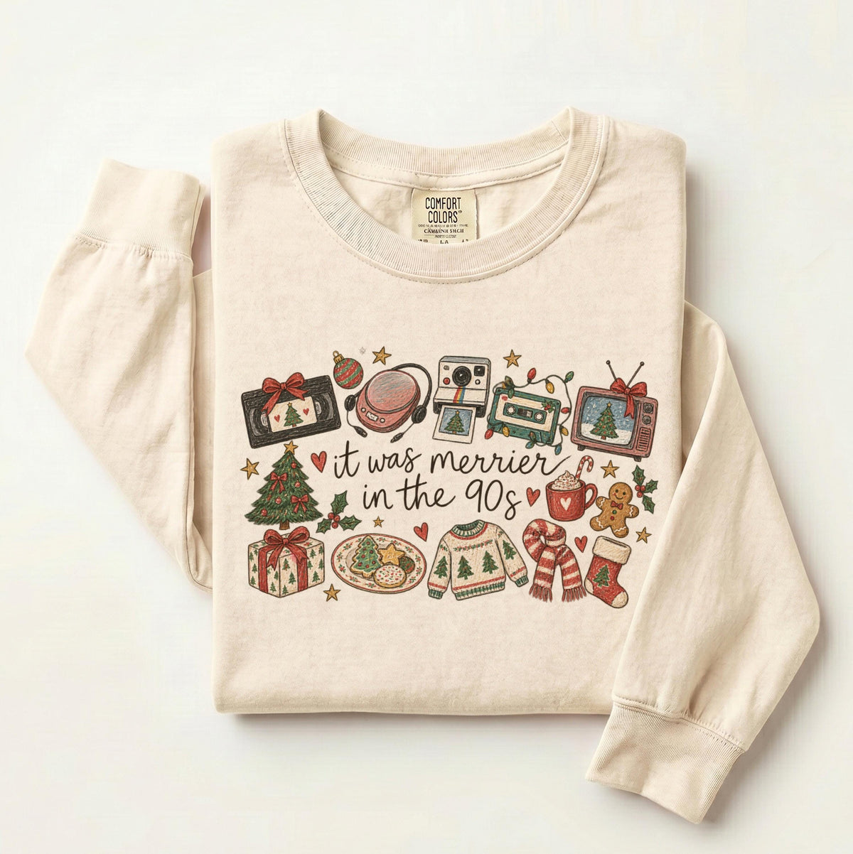It Was Merrier in the 90's Comfort Colors® T-Shirt, Retro Xmas Long Sleeve