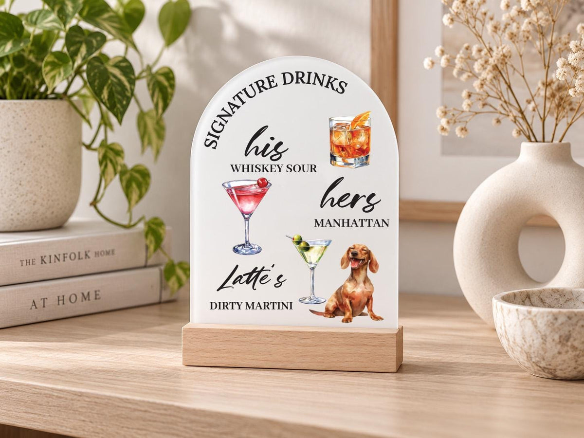 Custom Pet Signature Drinks Sign, Acrylic Wedding Bar Sign with Dog or Cat