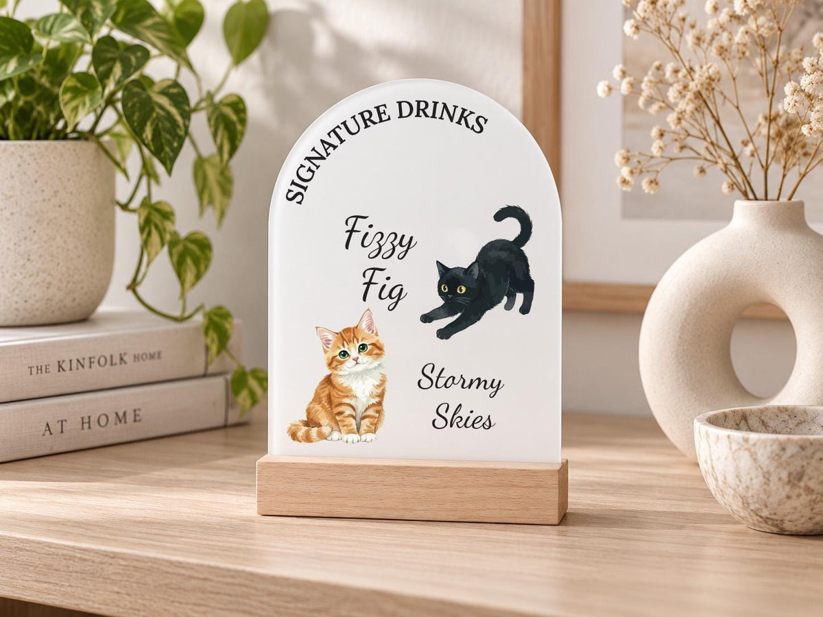 Custom Pet Signature Drinks Sign, Acrylic Wedding Bar Sign with Dog or Cat