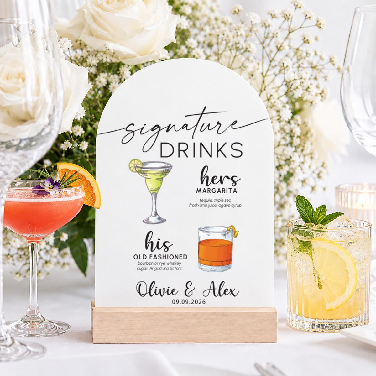 Personalized Signature Drinks Sign, Custom Acrylic His and Hers Wedding Bar Sign