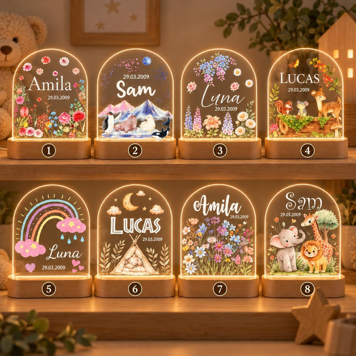Personalized LED Animal Lamp, Safari Elephant and Giraffe Kids Name Night Light