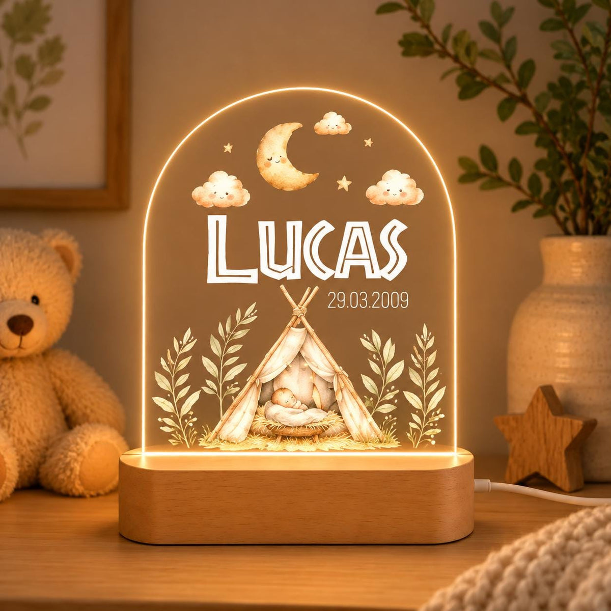Personalized Nativity Night Light, Acrylic LED Nursery Decor for Girls and Boys