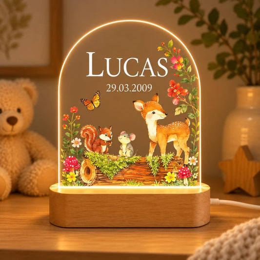 Personalized LED Animal Lamp, Woodland Deer and Squirrel Kids Name Night Light