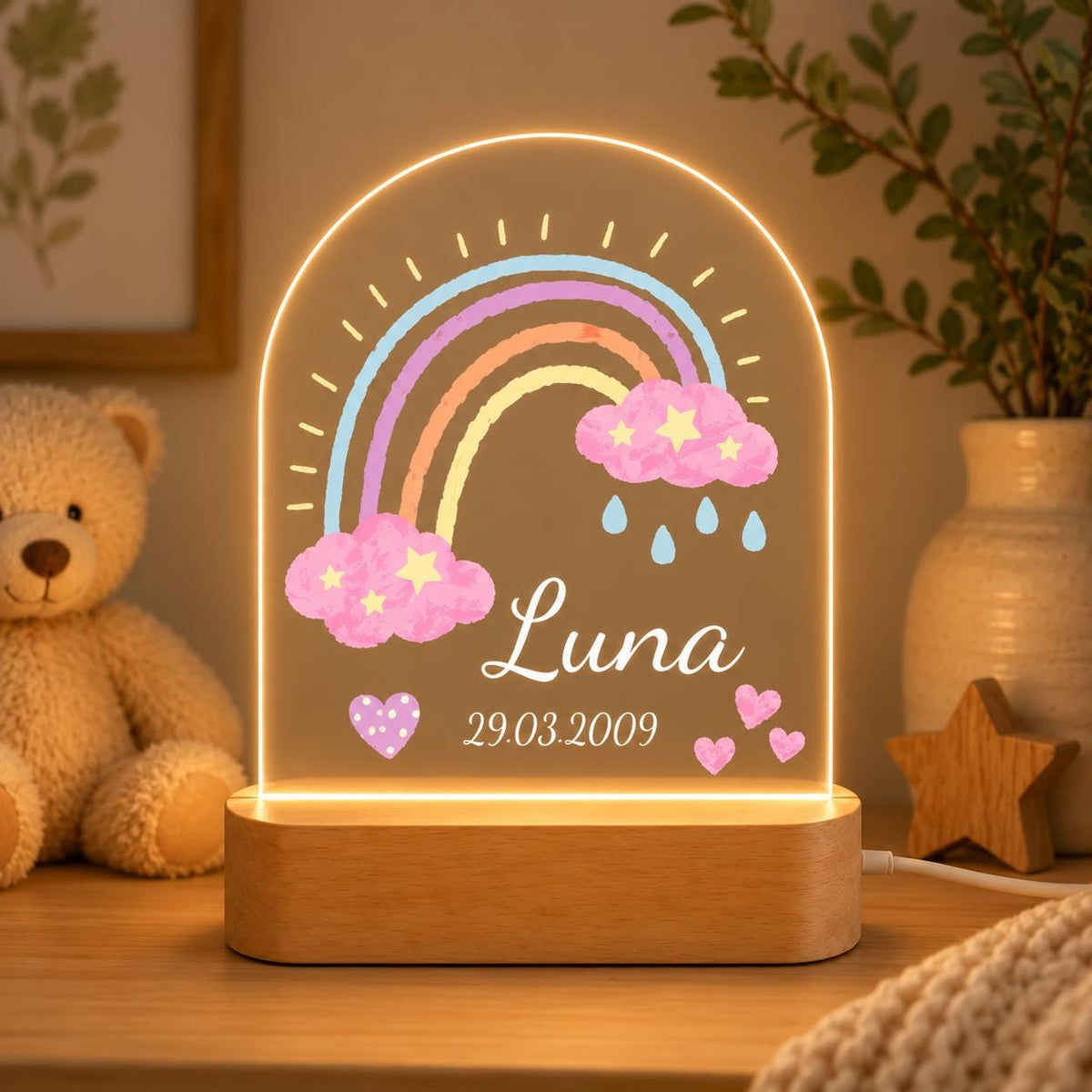 Personalized LED Animal Lamp, Woodland Deer and Squirrel Kids Name Night Light