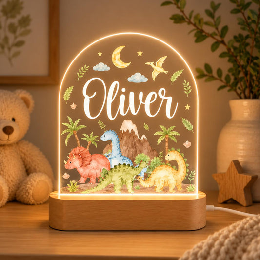 Personalized LED Animal Lamp, Dinosaur Kids Name Night Light for Bedroom or Nursery