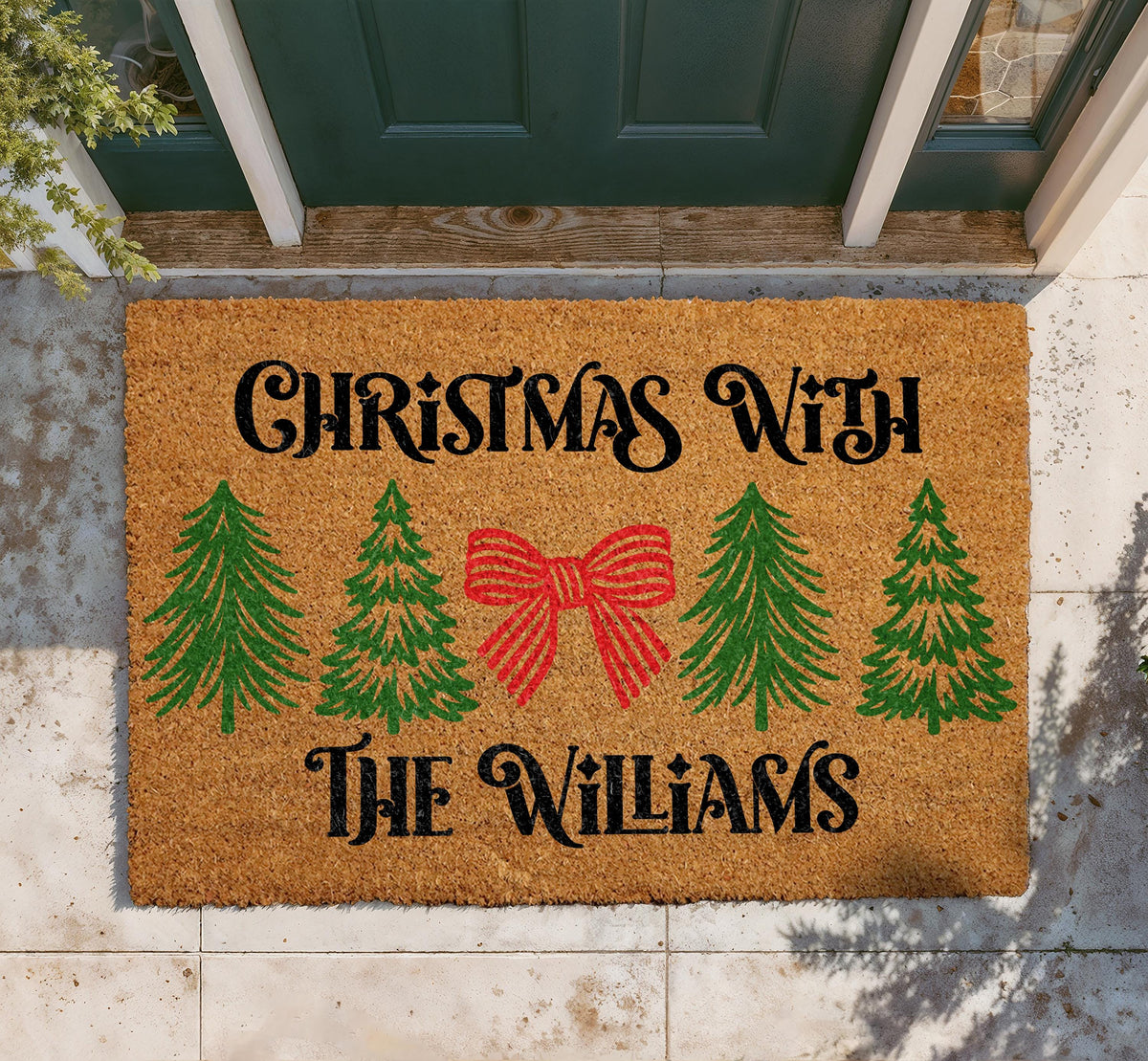 Personalized Christmas Family Doormat, Christmas Tree Winter Welcome Mat