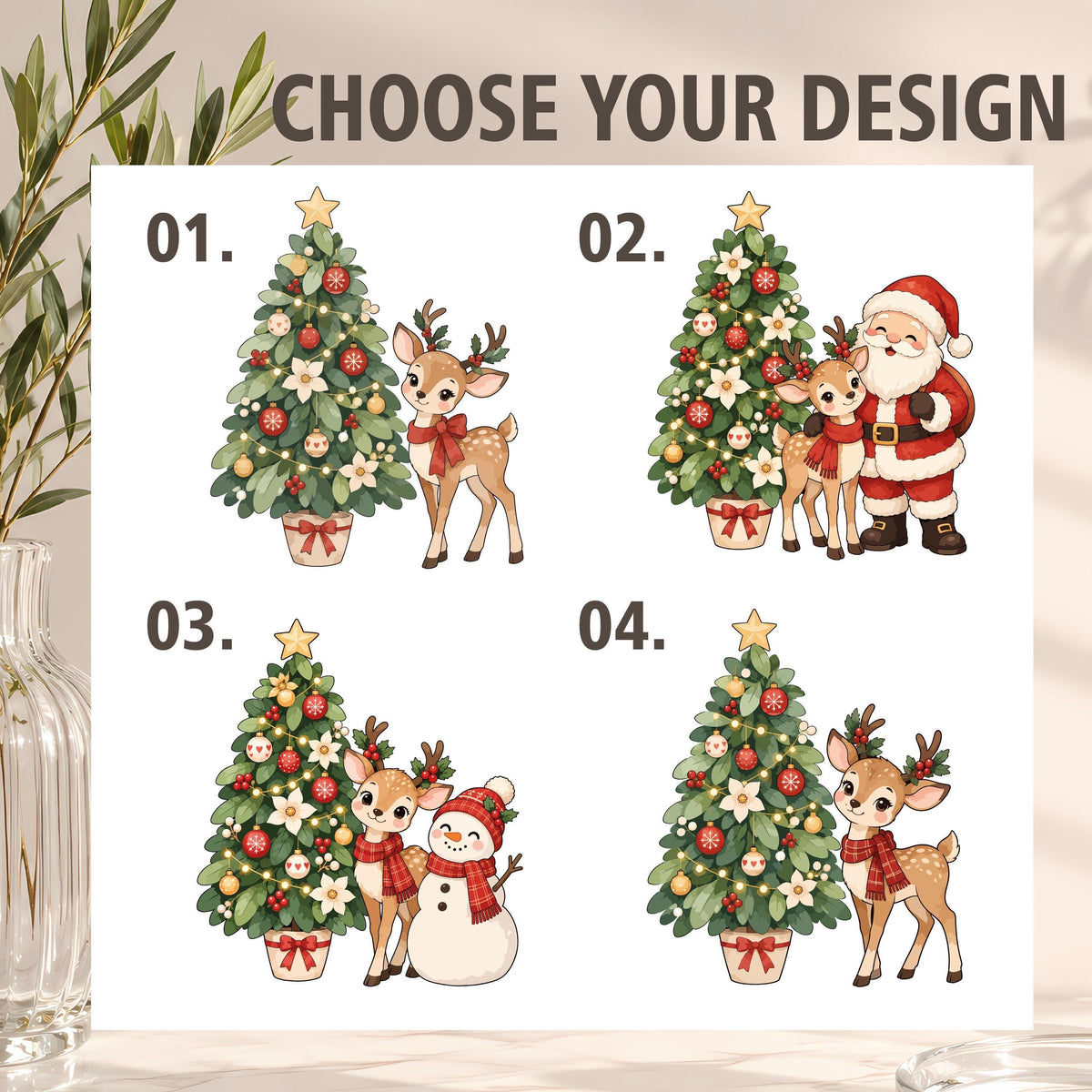 Custom Name Christmas Mug & Ornament Set, Reindeer and Tree Design