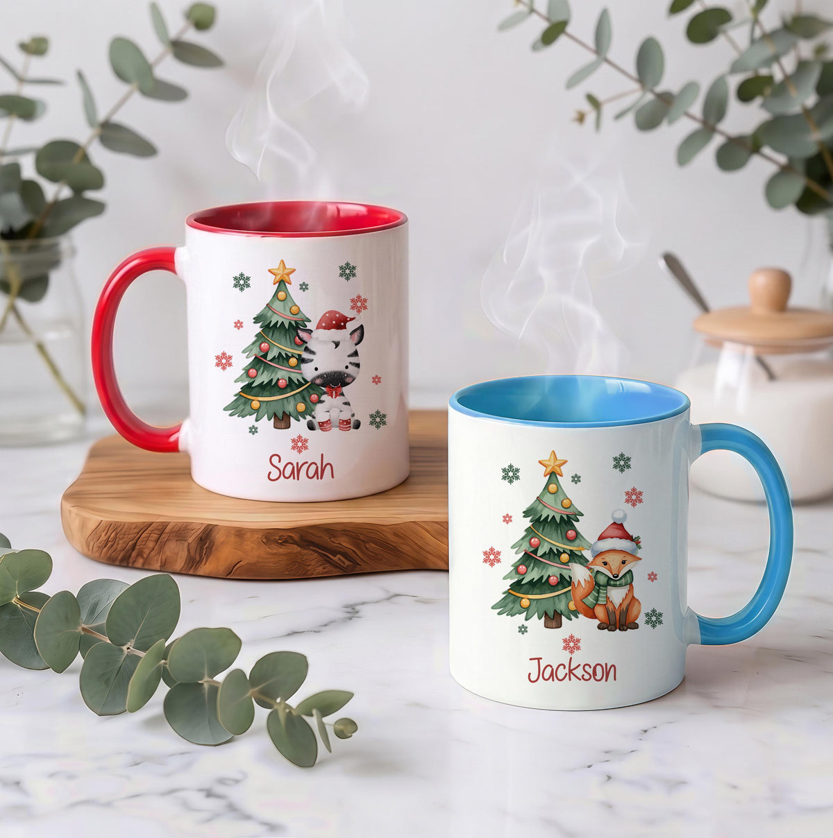 Personalized Christmas Mug & Ornament Set, Custom Name Santa or Cute Animal Design