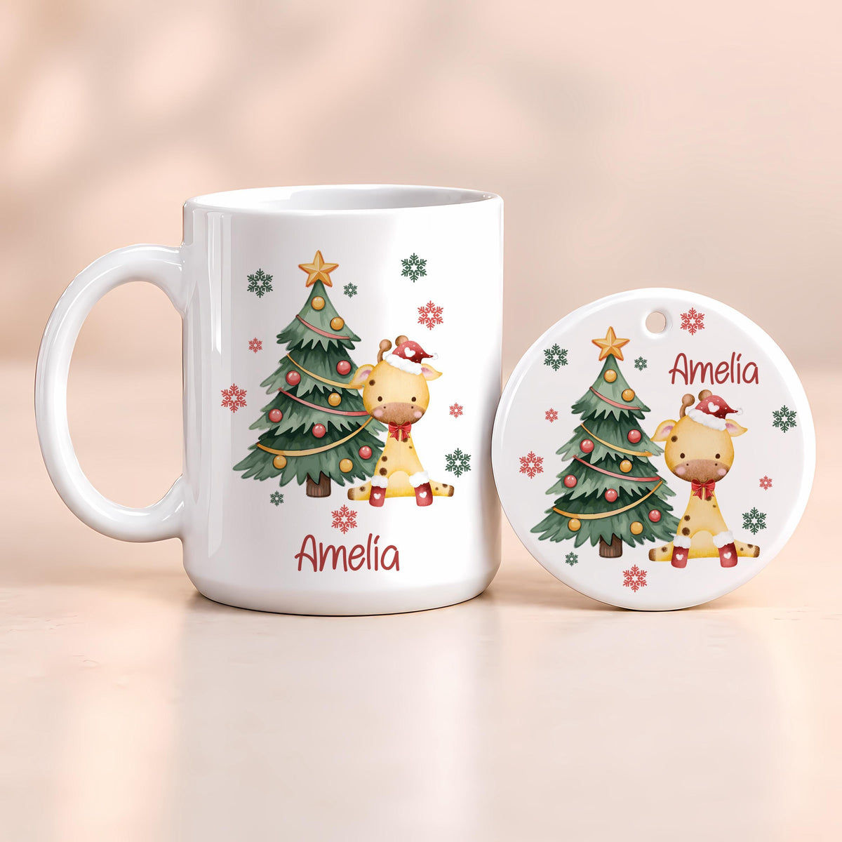 Personalized Christmas Mug & Ornament Set, Custom Name Santa or Cute Animal Design