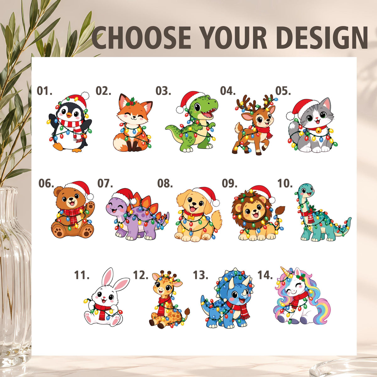 Custom Name Santa Hat Animals Mug & Ornament Set, Personalized Christmas Ceramic Mug