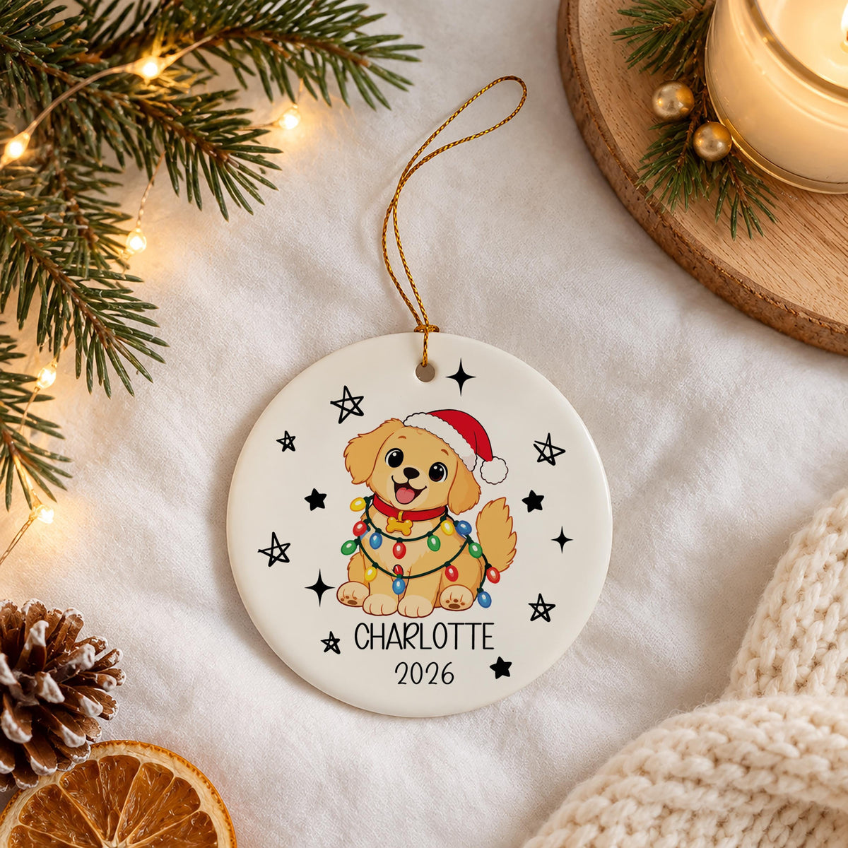 Custom Name Santa Hat Animals Mug & Ornament Set, Personalized Christmas Ceramic Mug