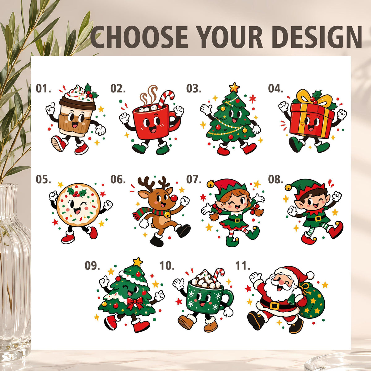 Personalized Retro Christmas Characters Mug & Ornament Set, Custom Name Ceramic Mug