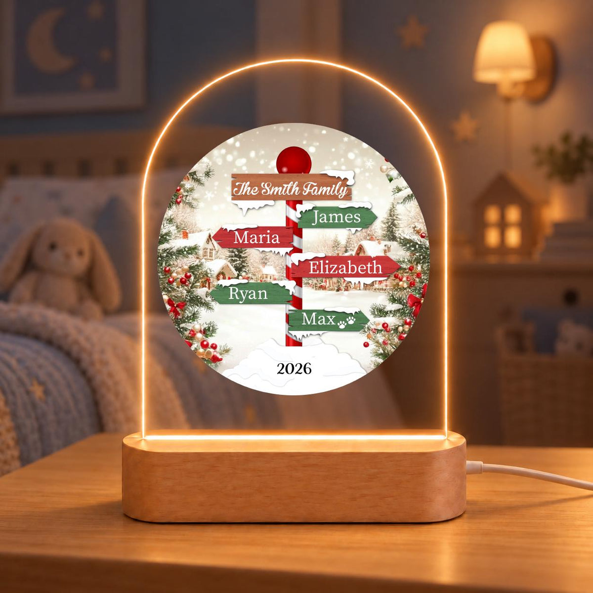 Custom Family Names Christmas Night Light, Personalized Family Keepsake for up to 12 Members